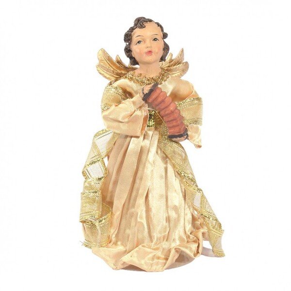 🏺 Conjunto 3 Estátuas De Natal Decorativa Em Resina Anjos Musicais Dourados 17,5cm🏺