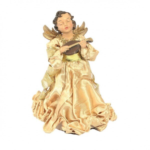 🏺 Conjunto 3 Estátuas De Natal Decorativa Em Resina Anjos Musicais Dourados 17,5cm🏺